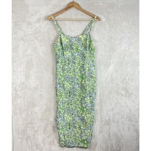 Tibi Hyland Womens Dress Size 12 Green Sheath Knee Length Sleeveless Silk Tropic